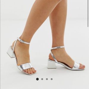 Silver block heel sandal